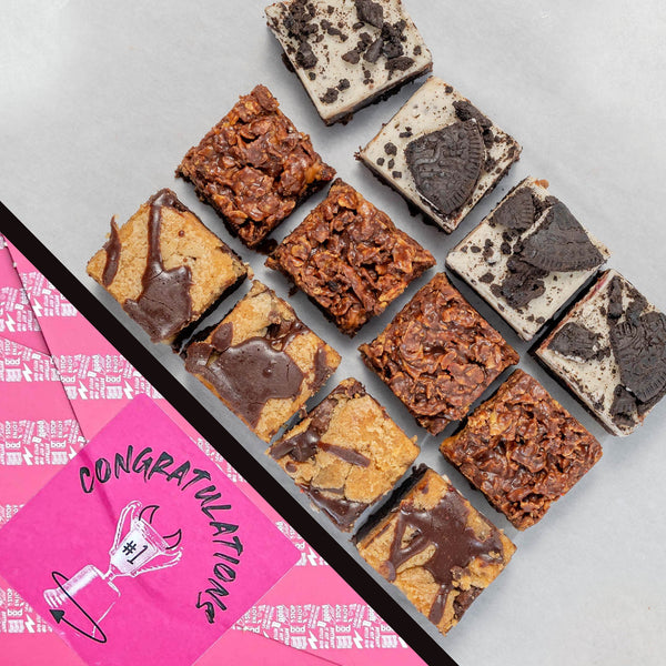 The Fully Loaded 12 Bite Brownie Box in Congratulations gift wrap