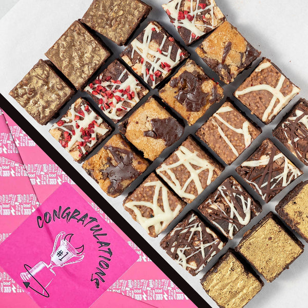 The Premier 24 Bite Brownie Box in Congratulations gift wrap