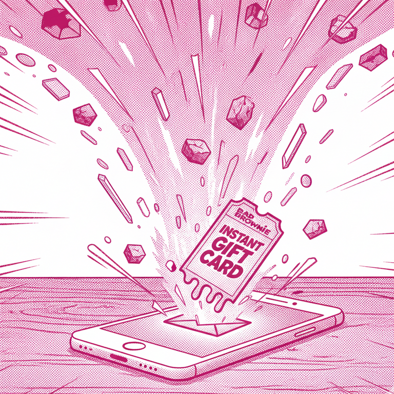 Illustration of a smartphone with an 'Instant Gift Card' on a pink background