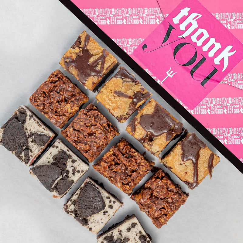 The Fully Loaded 12 Bite Brownie Box in Thank You gift wrap