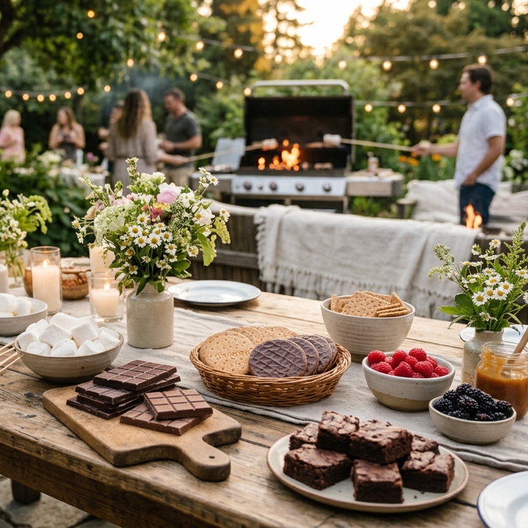 DIY s'mores dessert station for a summer barbecue.