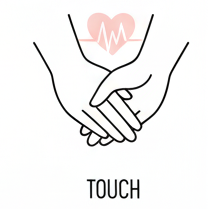 Illustration of 2 hands touching as a love language on a white background