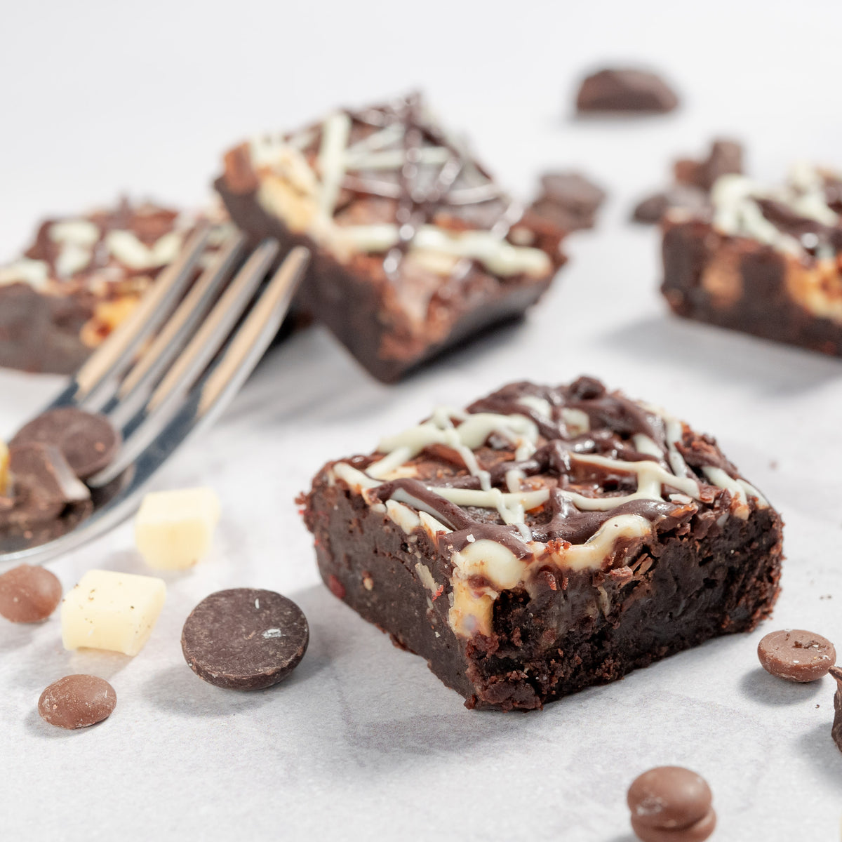 gooey triple chocolate brownie close up